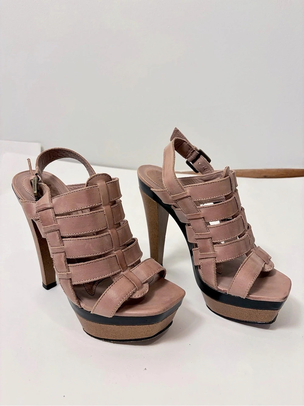 Joie Blush Taupe Leather Caged Platform Sandals – EU 37 / US 7